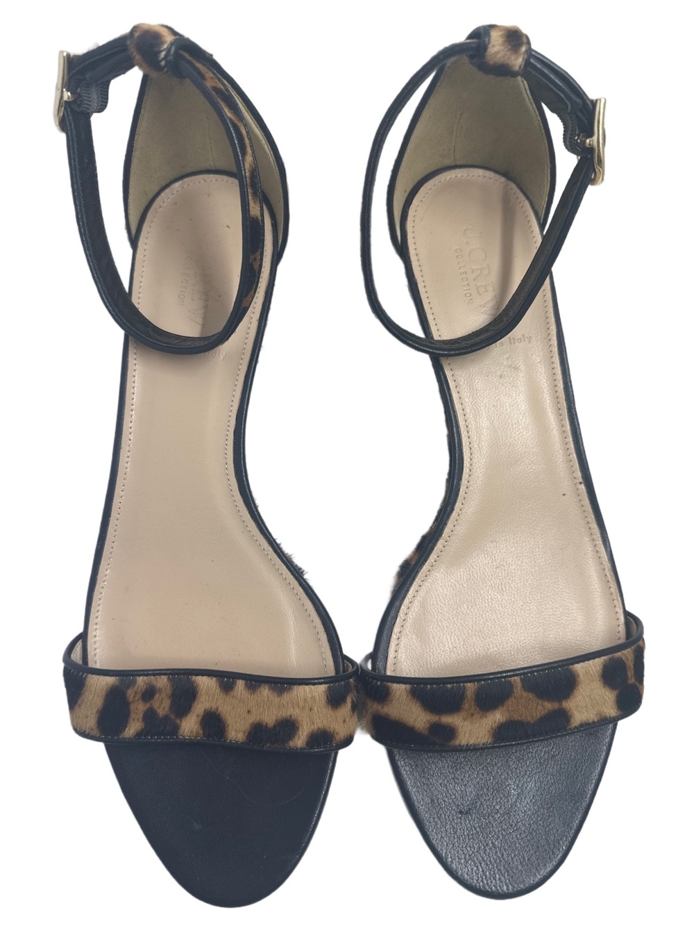 J. Crew Collection Leopard-Print and Black Ankle-Strap Heels Size 11